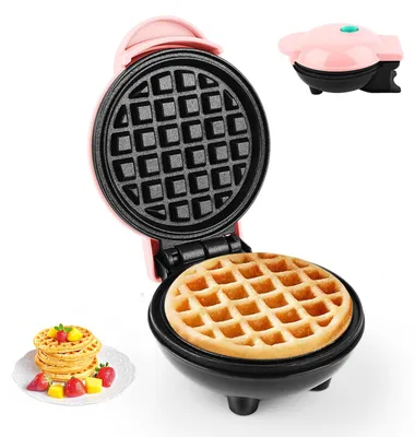 Mini-Waffeleisen, Ø 10 cm, 350 W, doppelseitig, Antihaft, rosa