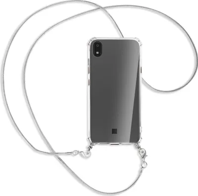 Produktbild von Handykette Backcover-Schutzhülle mit Band (Metall silberfarben) für LG K20 / K20 2019 - silberfarbene Kette Snake
