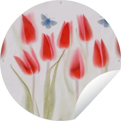 Produktbild von MuchoWow® Gartenposter Outdoor-Poster Rund Bild von roten Tulpen Ø 90 cm Gartendeko Rundes Poster draußen