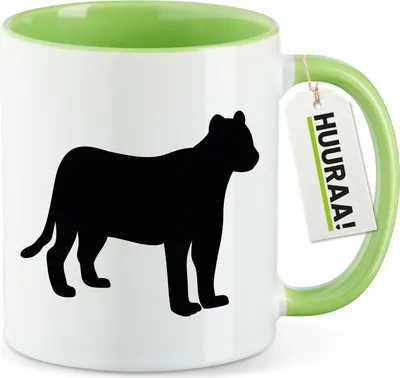 Produktbild von Huuraa Kaffeetasse Panther Silhouette 330ml Grün Keramik Kaffeebecher Geschenkidee