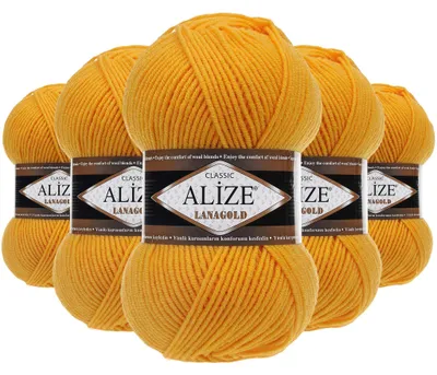 5 x 100 g ALIZE Lanagold 49% Wolle Strickgarn Winterwolle Schurwolle Farbwahl Sonnengelb
