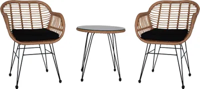 Image de FCH 3 pcs. Set de meubles de jardin - Set de balcon - Rotin - Salon -2 Lounge Fauteuil de jardin Table d'appoint Aspect rotin Indoor Outdoor - pour 2 personnes
