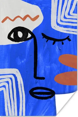Produktbild von MuchoWow® Poster Gesicht - Abstrakt - Blau 80x120 cm - Papierdruck