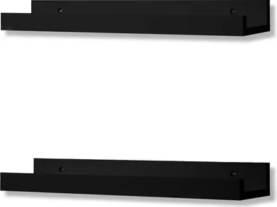 Produktbild von Wandregal 2er Set aus Holz Schwarz für Bilder Fotorahmen und Bücher - Hängeregal Schweberegal für Wand Deko Wohnzimmer Modern 43x10cm