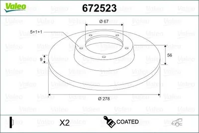 Produktbild von 2x VALEO Bremsscheibe 672523 hinten passend für MERCEDES-BENZ Stufenheck (W124)