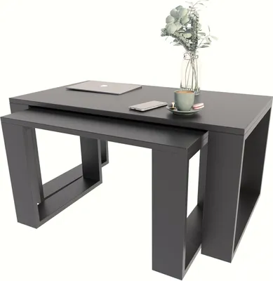 Produktbild von MATKAM Satztisch 2er Set WESTA, Couchtisch im Industrie-Stil, einfache Montage (Schwarz)