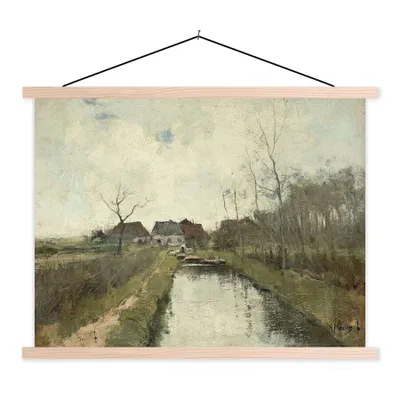 Produktbild von MuchoWow® Textilposter Häuschen an einem Graben - Gemälde von Anton Mauve 120x90 cm mit holzfarbenen Rahmen - Magnetisch