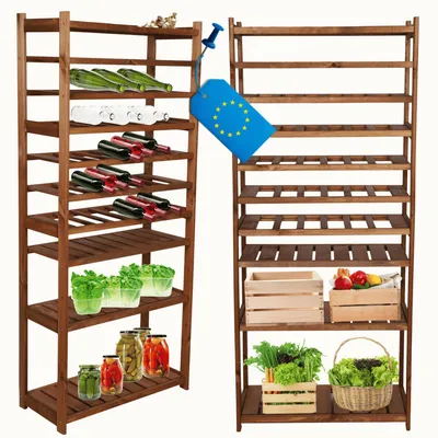 Produktbild von MODO24 Kombiregal Holz, 4 Fachböden, 6 Flaschenablagen, Standregal, Allzweckregal, Vorratsregal, Keller, Massivholz Kiefer, 162,6x70x33 cm, Braun, LSR
