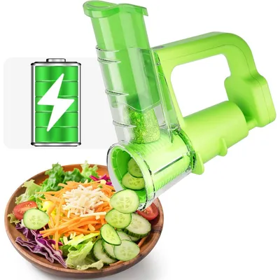 Produktbild von Automatischer Gemüseschneider & Käsereibe, elektrisch, mit 3 Klingen, USB-C Ladefunktion, ideal für Salat & Gemüse
