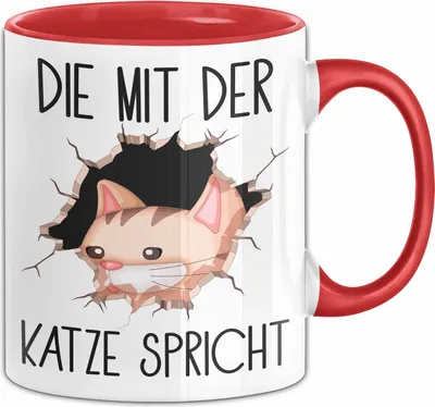 Produktbild von Katzen-Besitzerin Tasse Geschenk Die Mit Der Katze Spricht Geburtstag Kaffee-Becher (Rot)