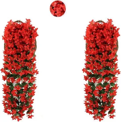 Produktbild von Famanu Set von 2 Realistischen Hängenden Dekorativen Kunstblumen - Rot