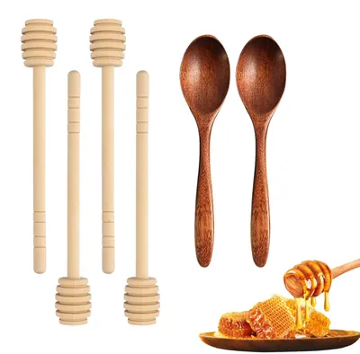 Hölzerne Honig-Rührstäbchen-Set, 6 Stück, 15 cm