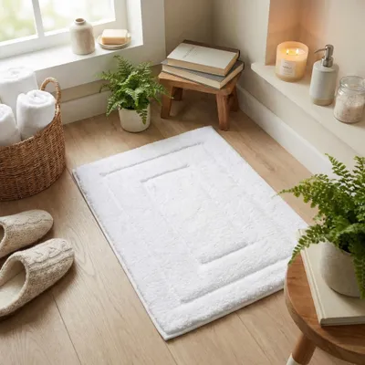 Image de Tapis de bain 60 x 90 cm, tapis de bain blanc, tapis de bain antidérapant, ultra-doux, lavable, tapis de bain absorbant, tapis de bain pour salle de bains, douche et toilettes