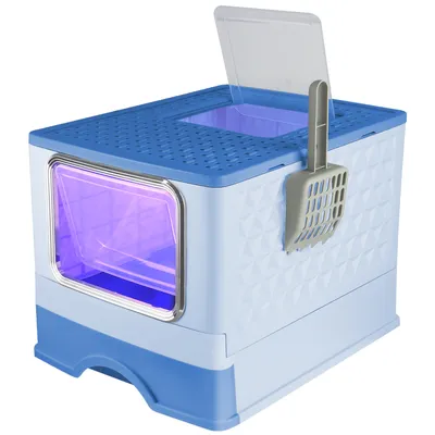 Produktbild von Katzentoilette Katzenklo mit ausziehbarer Schale,mit Deckel und Schaufel Blau