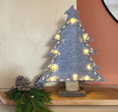 Produktbild von LED Weihnachtsbaum Tanne Filz Grau Beleuchtung Warmweiß Timer Tischdeko 40cm