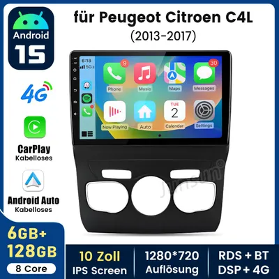 Produktbild von 10” CarPlay Android 15 Autoradio Für Citroen C4 DS4 2011-2018 GPS Navi WIFI 4G BT DAB+ SWC USB DSP 8-Kern 6GB+128GB