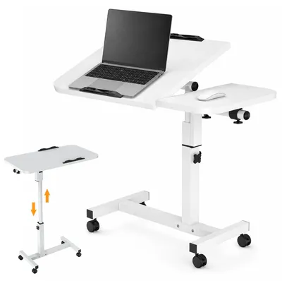 Obrázok produktu pre Mobilný stolík na notebook – stolík na posteľ – výškovo nastaviteľný (60–95 cm) – naklápateľná doska – skladací – obdĺžniková drevená doska