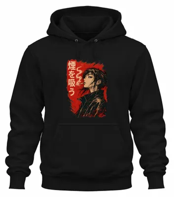Zdjęcie produktu dla Bluza z kapturem "Anime Girl Rauchen Manga Aesthetic Japan Y2K Otaku", czarna, rozmiar M