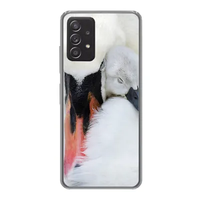 Produktbild von MuchoWow® Handyhülle Schutzhülle Hülle für Samsung Galaxy A33 5G Nahaufnahme eines Schwans mit Jungen Silikon Softcase Handy Hülle - Kartenhalter