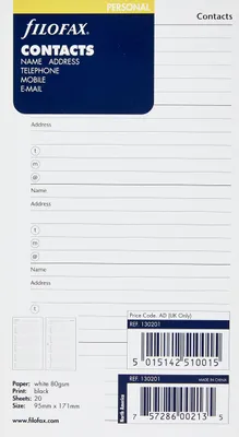 Productafbeelding van Filofax 130201 Contactenplanner, Engels, wit
