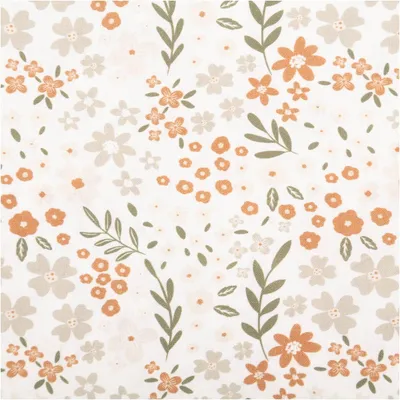 Produktbild von Baumwollstoff Meterware Popeline Stoff Blümchen wollweiß orange grün 145cm