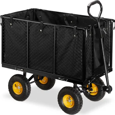 Produktbild von Relaxdays Gartenwagen, großer Bollerwagen mit klappabren Seitenteilen, herausnehmbare Plane mit Griffen, 500 kg, schwarz