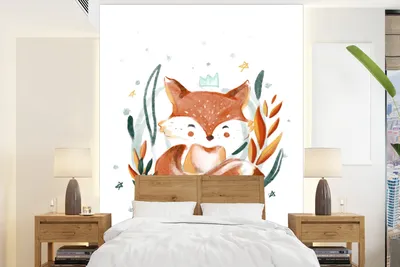Produktbild von MuchoWow® Fototapete für Wohnzimmer oder Schlafzimmer Wandtapete Vinyl Motivtapete Illustration eines Babyfuchses - 190x260 cm - Papiertapete