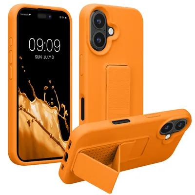 Produktbild von kwmobile Handyhülle für Apple iPhone 16 Hülle - TPU Silikon Case mit Fingerhalter und Stand - Schutzhülle Cover in Fruity Orange