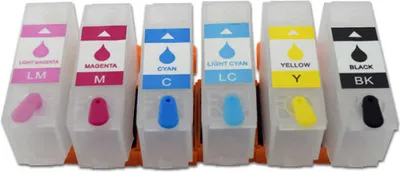 Image de Cartouches d'encre rechargeables compatibles avec Epson 378, 378 XL - 6 cartouches rechargeables avec puces de réinitialisation automatique pour Expression Photo XP-8000, XP-8005, XP-8500, XP-8505, XP-8600, XP-8605, XP-8700