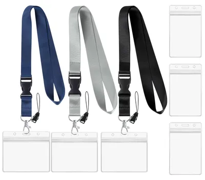 Productafbeelding van Lanyard set met 3 nekbanden en 6 doorzichtige kaarthouders