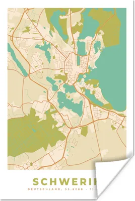 Produktbild von MuchoWow® Poster Vintage - Stadtplan - Schwerin - Karte 40x60 cm - Plakate für die Wand - Poster Babyzimmer
