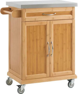 Image de SoBuy Chariot de cuisine Armoire de cuisine Ilot de cuisine en bambou de qualité supérieure avec plateau en acier inoxydable