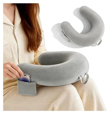 Produktbild von Gaming- und Lesekissen, Tragbares Ergonomisches Kissen, Leichtes U-Förmiges Kissen mit Seitentasche für Lesen, Schreibtischkissen und Armkissen für Spielen, Lesen, Häkeln und Arbeiten (Grau)