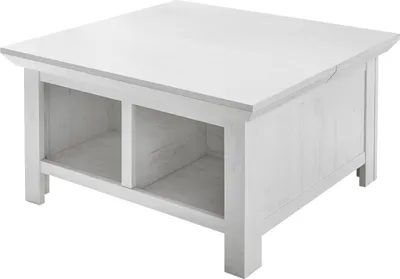 Produktbild von Couchtisch "Hooge" in Pinie weiß Landhaus Beistelltisch mit Truhe und Ablage 93 x 93 cm quadratisch