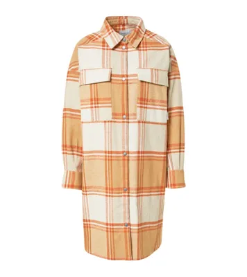 Produktbild von iriedaily Checky Damen veganer Winter-Mantel mit Kent-Kragen PETA-Approved karierte Winter-Jacke 561D340-603 Beige/Braun/Orange, Größe:XS