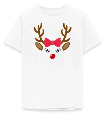 Produktbild von Spreadshirt Reh Gesicht Weihnachten Fasching Kostüm Teenager T-Shirt, 152/164 (12-14 Jahre), Weiß