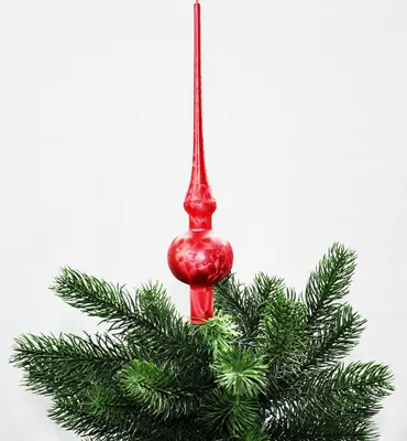 Produktbild von JACK by Thüringer Glas Eislack Christbaumspitze 28cm + 12x Christbaumkugeln 6cm Spitze Weihnachtskugel Set, Farbe:Rot Eislack