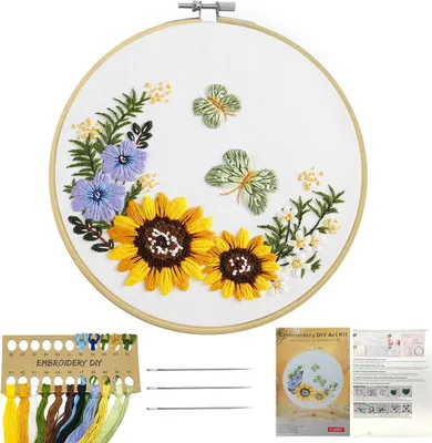 Produktbild von Sonnenblume und Schmetterling Stickset für Anfänger - Einfache Kreuzstich-Kit mit Stickstoff und Anleitungen