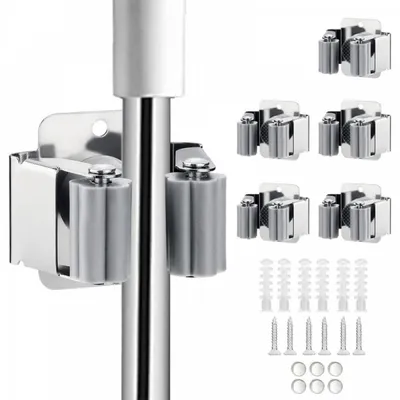 Produktbild von Robuster, wandmontierter Besenhalter aus Edelstahl für Bad und Küche, 6er-Set (silber)