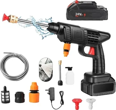 Immagine prodotto di Pistola per autolavaggio ad alta pressione, funzionamento a batteria, generatore di schiuma, con 1 batteria