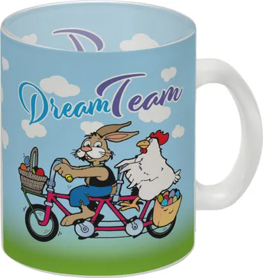 Produktbild von Dream Team Glas Tasse Kaffeebecher zum Thema Ostern