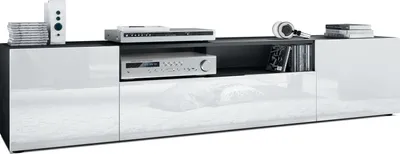 Produktbild von Vladon Lowboard Mogan, TV-Kommode mit 2 Türen, 1 Klappe und 1 offenes Fach, Schwarz matt/Weiß Hochglanz (181 x 39 x 35 cm)
