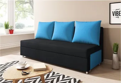 Produktbild von Sofa Schlafsofa inklusive Bettkasten AGNES Schwarz / Blau