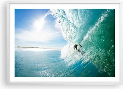 Produktbild von Gerahmtes Poster - Weißer Rahmen - Abenteuer surfer welle ozean - 70x50 cm - Wand Bild - Wanddeko - Wandbilder - Wandposter - Bilderrahmen - Bilder - Kunstdruck - Wandbild - P2WAA70x50-2541