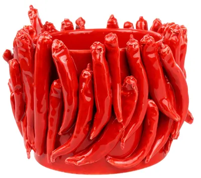 Produktbild von FURNARO Übertopf Chilli - Keramik-Blumentopf in kräftigem Rot mit auffälliger Chili-Deko, Ø 17,5 cm