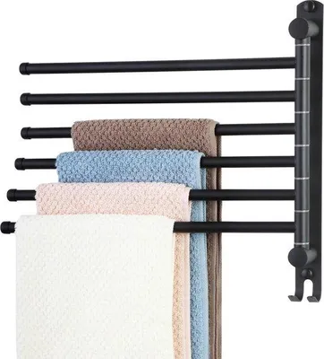 Produktbild von Famanu Handtuchhalter Wandmontage drehbar 6-armig aus 304 Edelstahl - Schwarz