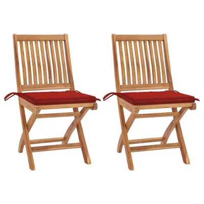 Produktbild von Möbel Gartenstühle 2 Stk. mit Roten Kissen Teak Massivholz - Gartenstühle 3062439