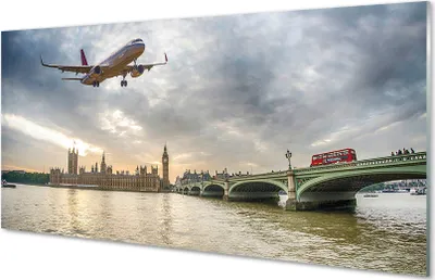 Produktbild von Glasbilder 120x60 Wandkunst Flugzeug Wolken