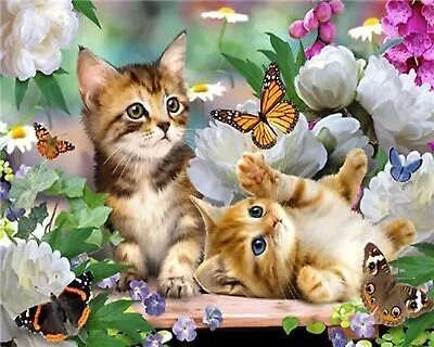 Produktbild von 40x30 Diamanten Malerei Zum Selbermachen Diamond Painting Katzen Schmetterlinge