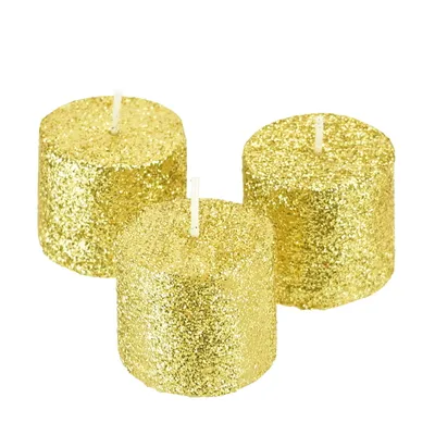 Zdjęcie produktu dla Świeczki ze złotym brokatem 3,8 cm - 3 szt.